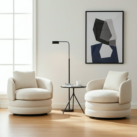 GOMYHOME 30" Modern Boucle Swivel Accent Chair, Round Barrel Armchair for Living Room, Cream