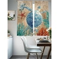 thumbnail image 3 of Marine Life Sheer Curtains 63 Inch Long 2 Panels, Sea Turtle Starfish Shell Coral Seaweed Blue Ocean Retro Light Filtering Rod Pocket Curtains, Sheer Voile Drapes for Living Room Bedroom, 52"x63", 3 of 8