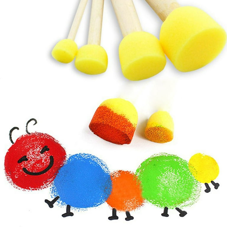 Kids Paint Sponges Round Foam Brush Set Paint Sponge Brush Wooden Handle  Foam Brush Sponge Painting Tool for Kids Painting Craft
