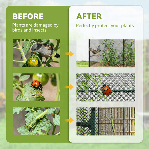 Black Crop Cage Plant Protector 70.9×47.2×70.9", HDPE & Steel Frame, Walk-in Zippered Door, Windproof Level 4 for Vegetables & Crops