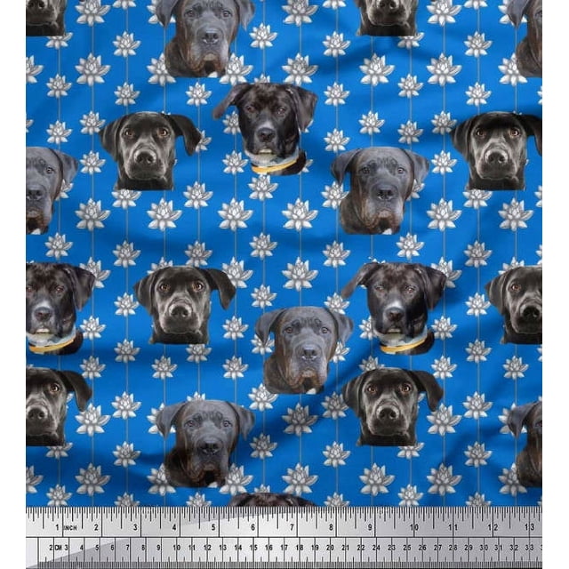 Soimoi Poly Georgette Fabric Lotus & Dog Face Print Fabric by Yard 52 Inch Wide