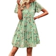 thumbnail image 2 of Women'S Floral Ruffle Midi Dress V Neck Flowy Tiered Long Dress Green M, 2 of 10