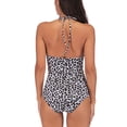 thumbnail image 2 of SWSMCLT Women's Long Torso Swimwear Cheeky Sexy Shirred Pleated Slimming Plus Size One Piece Swimsuit Ruched Tummy Control Monokini Halter Criss Cross Bathing Suit V Neck Leopard 3X-Large, 2 of 3