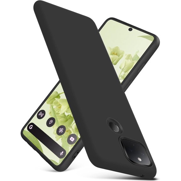 Compatible with Google Pixel 5a 5G Case (2021), Thin Liquid Silicone Case,Shockproof,Slim Thin Phone Case for Pixel 5a 5G, Full Body Screen Camera Protective Cover-Black 4-Pixel 5A5g-01