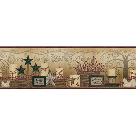 JustBorders Red, Candles Baskets Stars Wallpaper Border 7.5 sq ft