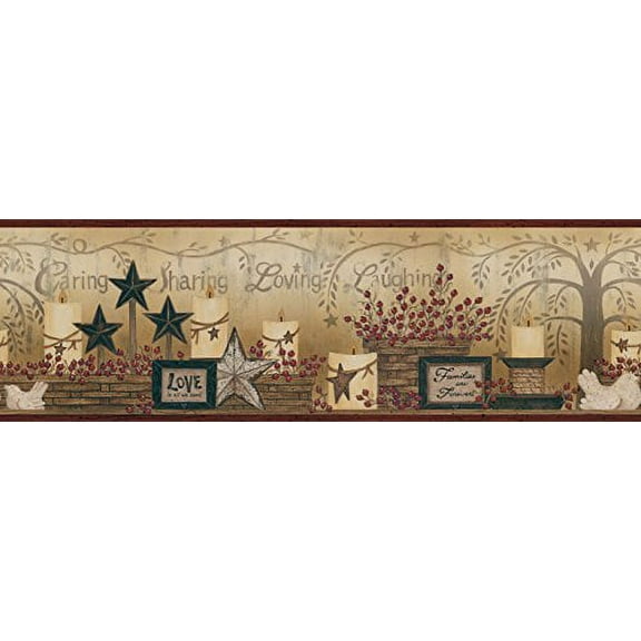 JustBorders Red, Candles Baskets Stars Wallpaper Border 7.5 sq ft