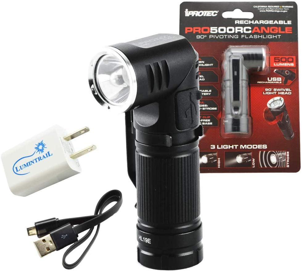 iProtec Pro500RCAngle Rechargeable Flashlight 500 Lumens, 90 Degree Pivoting Mini Led Light