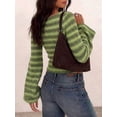 thumbnail image 5 of Women Boat Neck Striped Long Sleeve Sweater, Slim Fit Flare Cuff Knit Top for Autumn Daily Dating Outfits, 5 of 10