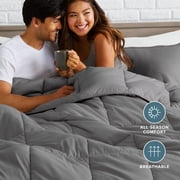 Bare Home Goose Down Alternative Comforter Set, Premium 1800 Collection, with Pillow Shams, 3 Piece Set, Queen, Gray