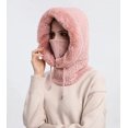thumbnail image 5 of JM Gorro de invierno para mujer, pasamontañas de punto con forro polar de una pieza, conjunto de máscara, cuello de calavera, bufanda circular, gorro de nieve para esquí, gorro con pompón (rosa) JM, 5 of 5