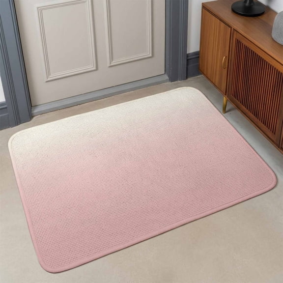 Minimalist Pink Front Door Mat Indoor Entrance, and White Gradient Absorbent Dirt Resist Welcome Mats Non-Slip Low-Profile Doormat Washable Entry Rug Indoor Outdoor 32X47 Inch