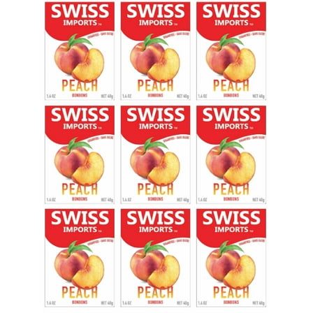Swiss Imports Sugar Free Bonbons Hard Candy Drops, Peach, 1.4 oz/ 40g Box, 9 Pack