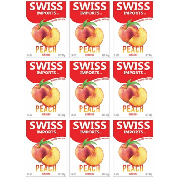 Swiss Imports Sugar Free Bonbons Hard Candy Drops, Peach, 1.4 oz/ 40g Box, 9 Pack