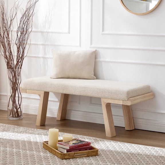 Zesthouse 47.4" Linen Upholstered Bench, Entryway Bench with Solid Wood Legs, Modern Ottoman Bench for Living Bedroom Room, Beige