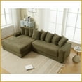thumbnail image 3 of Modern Green Corduroy L-Shaped Sectional Sofa with 8 Pillows - 3-Seat Left Chaise for Living Room, Easy Assembly, 3 of 22