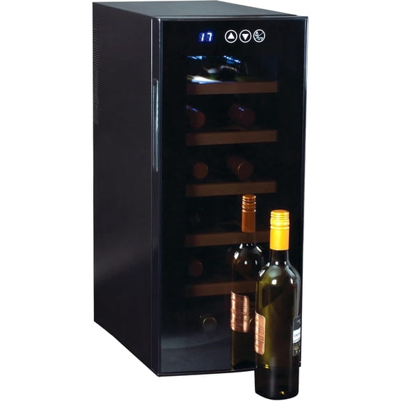 12 Bottle Wine Fridge – Freestanding Wine Cooler with Glass Door, 1.2 cu.ft, Beverage Can Refrigerator, Digital Temperature Control, Ideal for Red, White & Sparkling Wine, Champagne