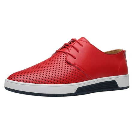 

HGWXX7 Summer Style Men s Breathable Comfortable Business Lace Up Leisure Hollow Solid Leather Shoes Fall Shoes