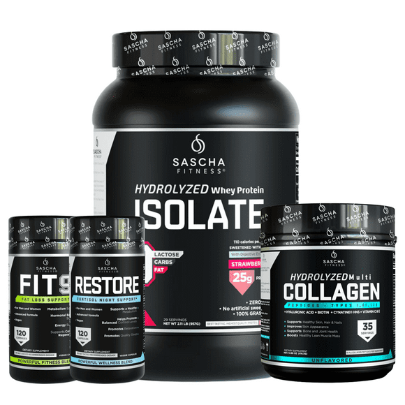COMBO SASCHA FITNESS FIT 9/RESTORE/COLLAGENOSIN SABOR/PROTEINA ISO FRESA