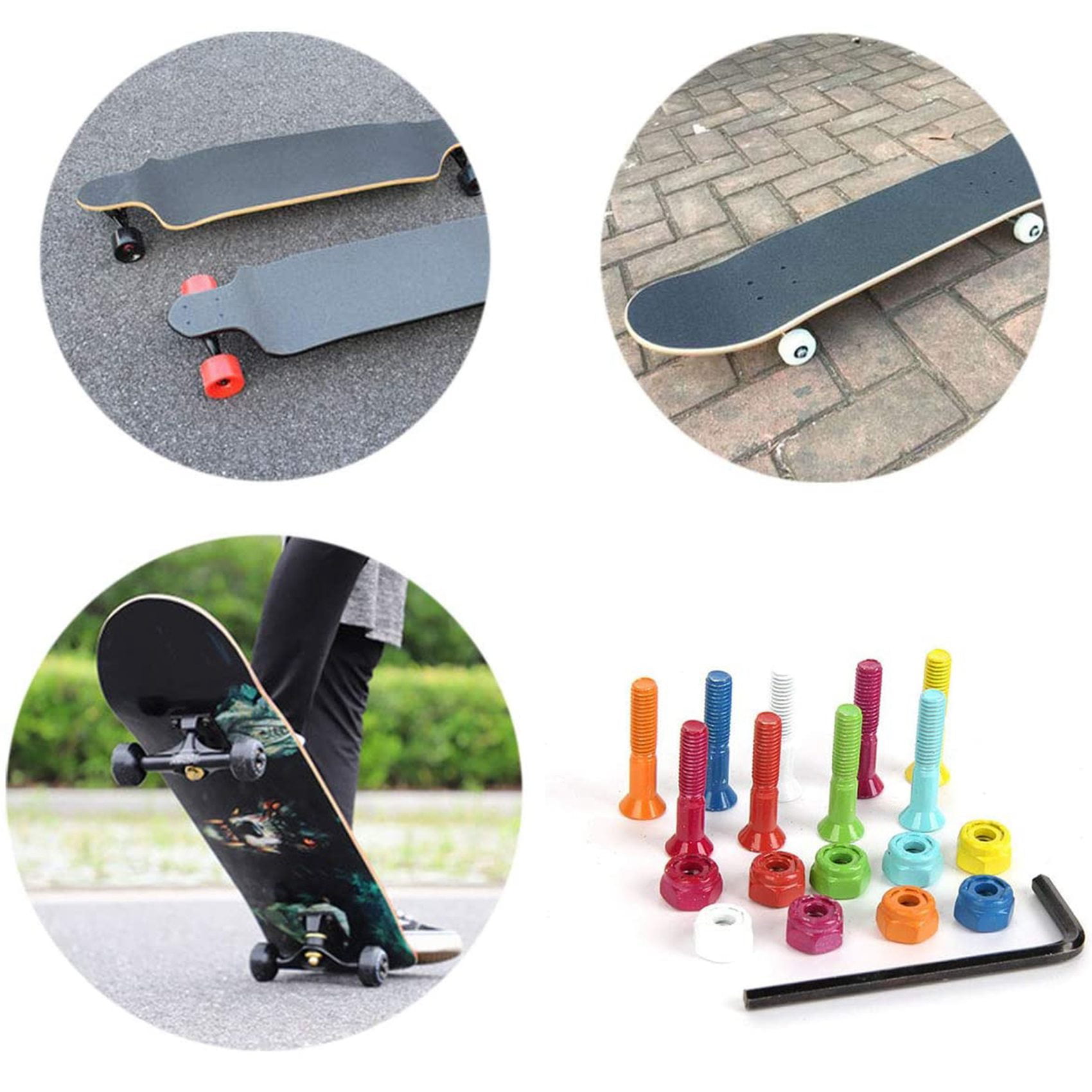 SNOWINSPRING Kit of 9Pcs Colored Mounting Bolts for Skateboard,Skateboard Hardware Screws,25mm Hexagon Hard Skateboard Part