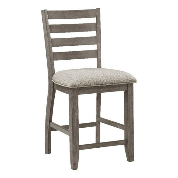Trea 26 Inch Counter Height Chair- Ladder Back- Polyester- Gray Wood- Set of 2