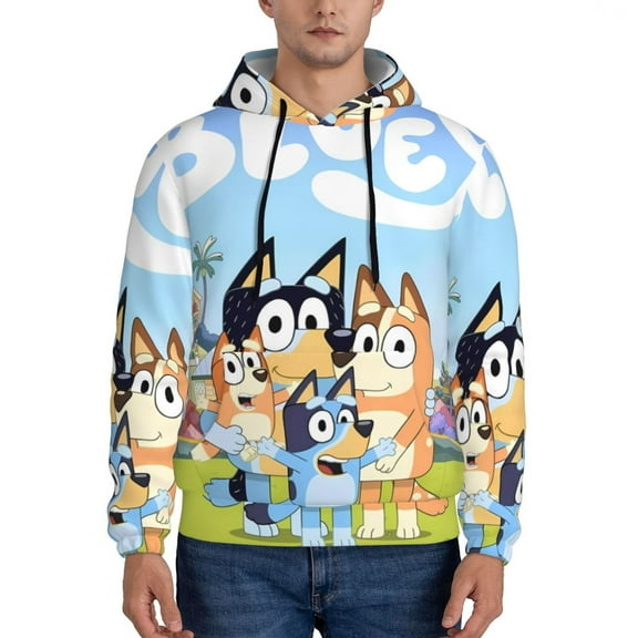 Johaoi Bluey Print Adult Hoodie Sweatshirt,Pullover Hooded Sweatshirt Aautumn Athletic Hoodie for Men-Small