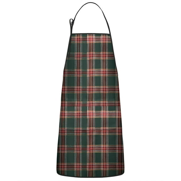 Green and Red Christmas Plaid Pattern Apron-Garden Aprons for Women with Pockets-Cotton Linen Waterproof Kitchen Cooking Gardening Aprons Adjustable for Kitchen,Cooking,BBQ and Salon 33"x27"