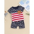 thumbnail image 4 of Suealasg Little Boys 4th of July Outfits Round Neck Short Sleeve Striped Tops + Elastic Waist Star Print Shorts 2Pcs Toddler Baby Boys Summer Independence Day Clothes Set, 4 of 9