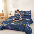 thumbnail image 3 of Feelyou Dark Shark Ocean Twin Bedding Sets for Boys Girls Kids, Sea Coral Marine Wildlife Bedding Comforter Set, Navy, Blue Reversible, 7pcs, 3 of 7