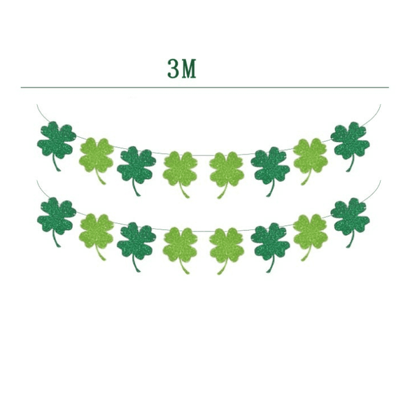 Shamrock Garland Banner, 3M, Green Glitter Four Leaf Clover, St. Patrick's Day Decoration