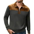 thumbnail image 4 of Kakii Men's Corduroy & Knit Blend Polo, Half Zip Collared Shirt with Brown Accents, Textured Long Sleeve Casual Top, 4 of 5