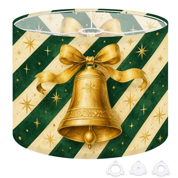Christmas Drum Lampshades 13"x13"x10" Golden Christmas Bell Bow Green Striped Light Shade for Table Lamps Floor Lamp Shades Replacement Assembly Required