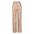 thumbnail image 5 of WREESH Womens Wide Leg Pants Sequin Fashion Elegant High Waist Pants Trousers Flare Trousers Zipper Pants Rose Gold, 5 of 6
