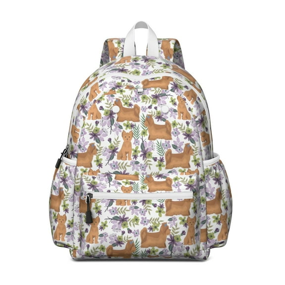 Yorkie Dog and Flower Florals Backpack for School,Cute School Bag,Schoolbag with Adjustable Shoulder Straps & Padded Back,13.4"x11"x4.7"