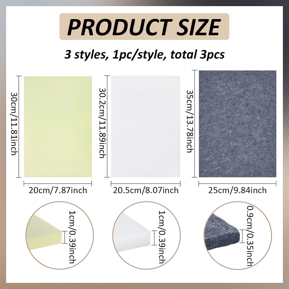 1 Set 1Pc Polyurethane Sheets & 1Pc Plastic Sheets & 1Pc Felt Fabric DIY Craft Supplies Rectangle Mixed Color 300~350x200~250x9~10mm 1pc/style