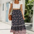thumbnail image 3 of SWSMCLT Women's Long Skirt High Waisted Mid Calf Elastic Fall Hawaiian Ruffle Beach Fitted Pleated Holiday Gypsy Dark Blue 8-10, 3 of 4