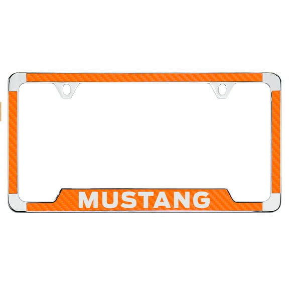 Ford Mustang Orange Simulated Carbon Fiber License Plate Frame Holder