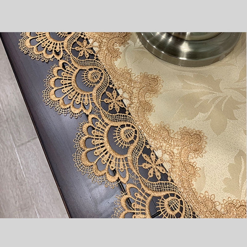 American Style Table Runner -  Lace Embroidered Rectangular Cover for Coffee Table, TV Stand & Dresser, Dustproof European Linen Tablecloth
