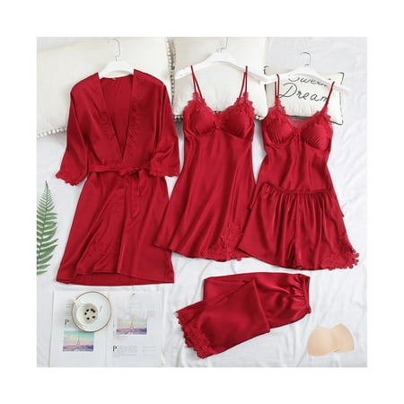

Liveday Female Pajamas Set 5pcs Sleepwear Lace Comfortable Sleepwear Loungewear