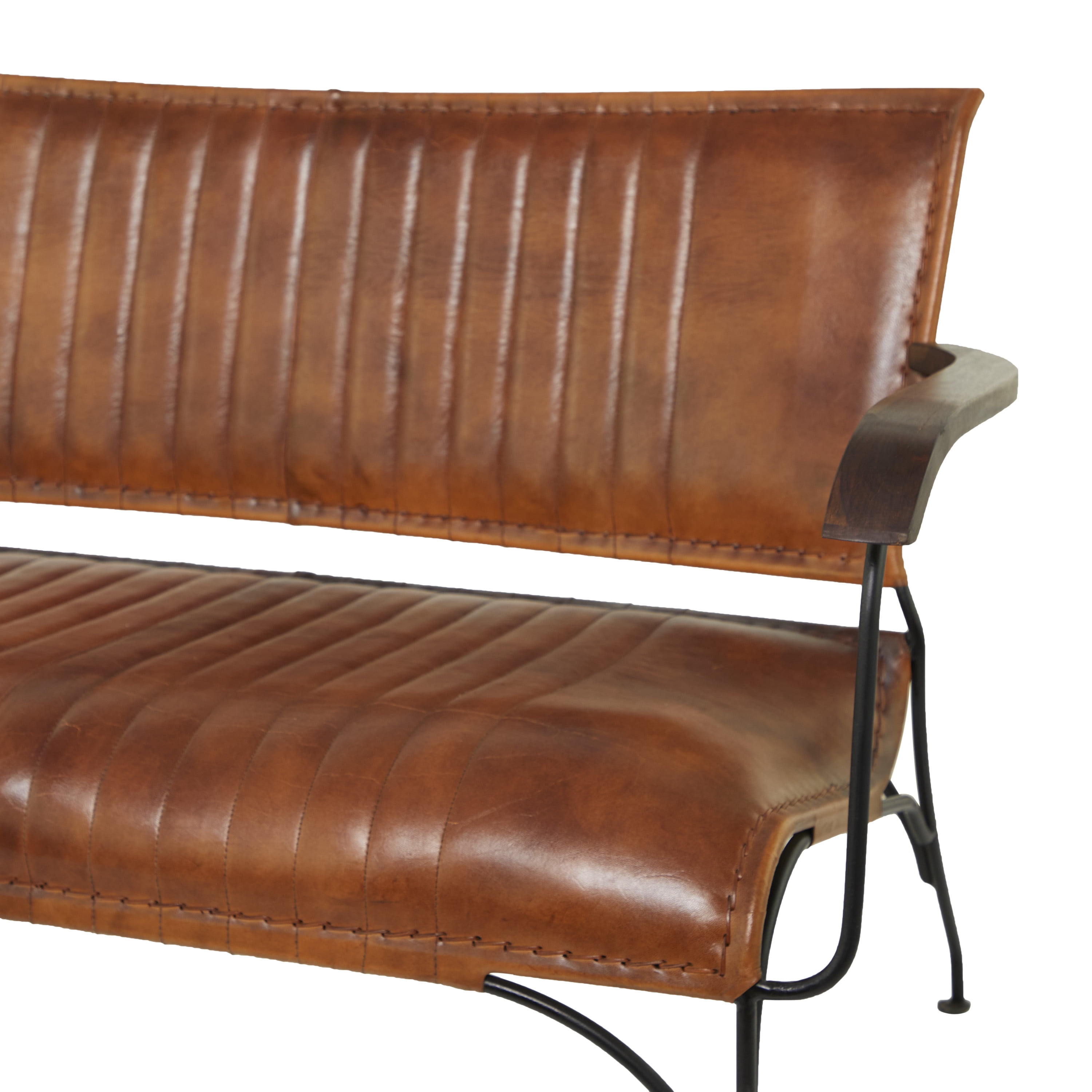 DecMode Leather Tufted Lounge Chair with Metal Legs, Brown