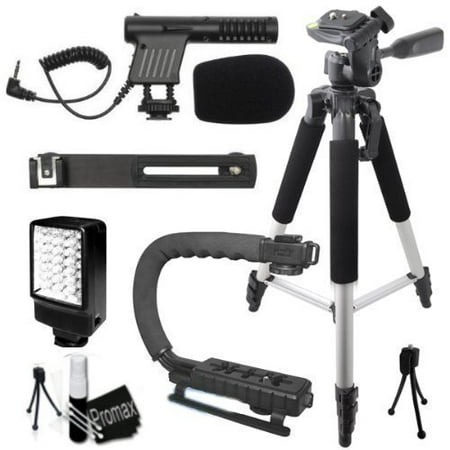Promax Pro 57  Tripod+Deluxe LED Vid Light+Mini Condenser DSLR Camcorder Mic+Cam Camcorder Action Stabilizing Handle