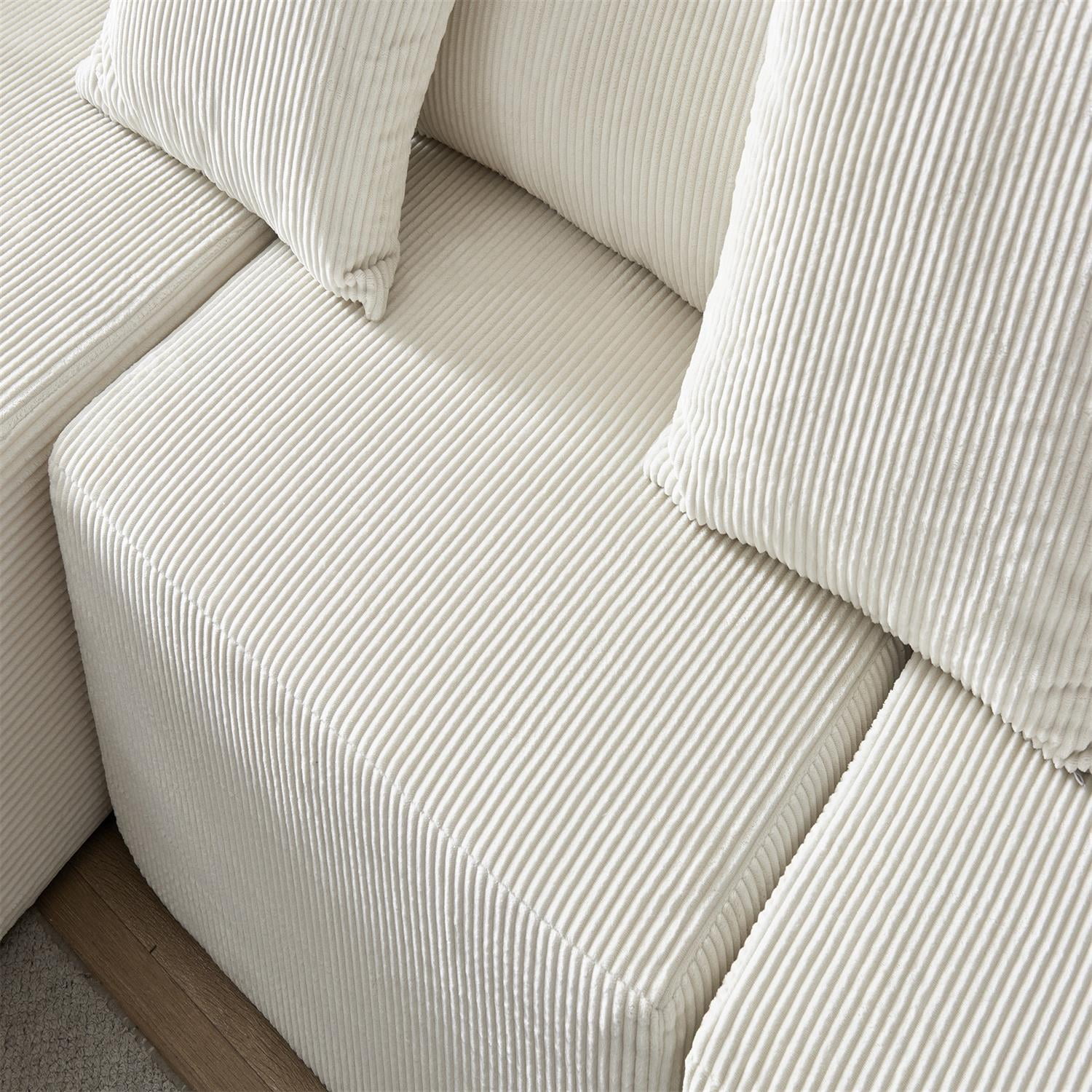 Demi Bonn 108" L-Shaped Modular Foam Sofa with Chaise Lounge, Cloud-Like Comfort Couch, Corduroy Sectional for Living Room, White