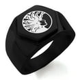 thumbnail image 1 of Stainless Steel Greek Mythology Medusa Engraved Hexagon Crest Flat Top Biker Style Polished Ring, 1 of 1