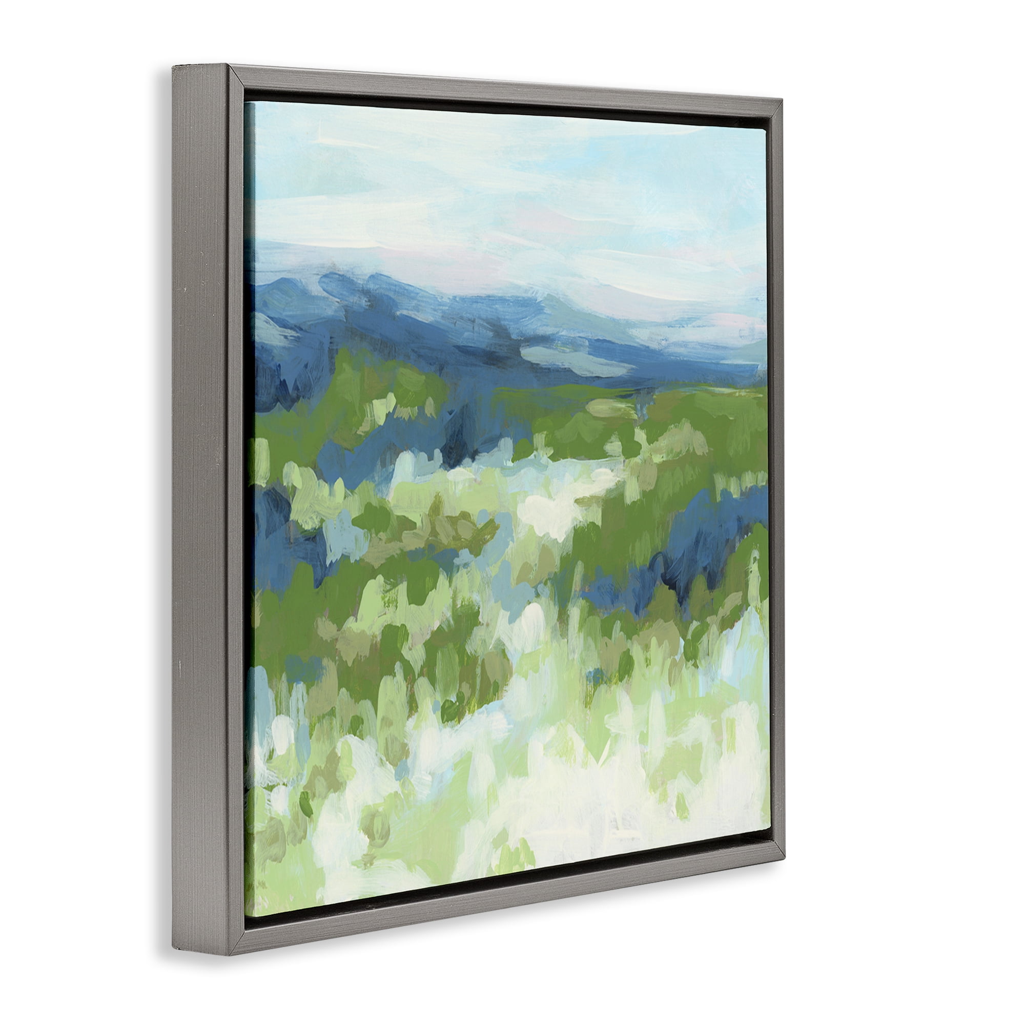 Stupell Industries Green Nature Abstraction Abstract Painting Gray Floater Framed Canvas Art Print Wall Art, 18 x 18