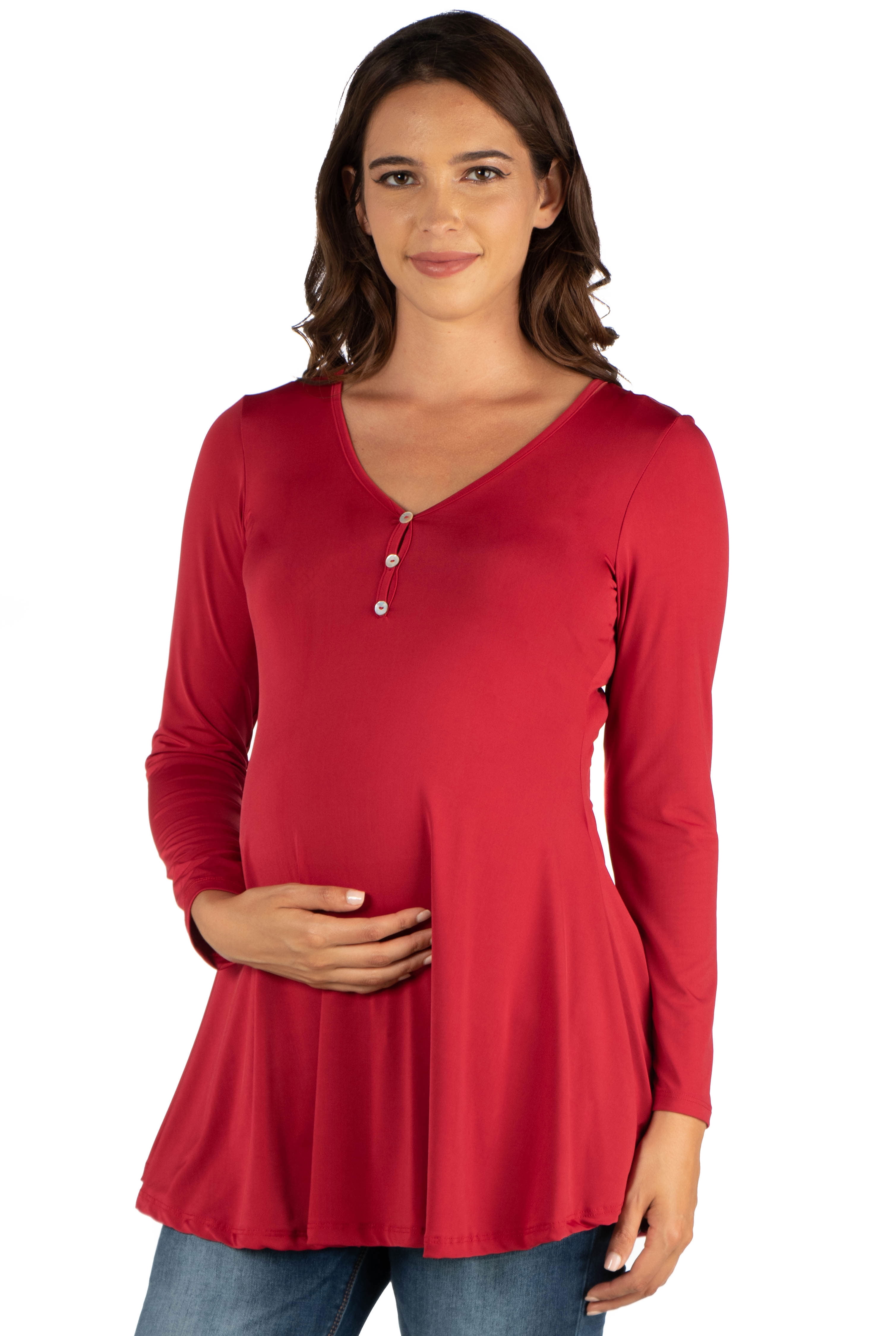 24seven Comfort Apparel Flared Long Sleeve Henley Maternity Top