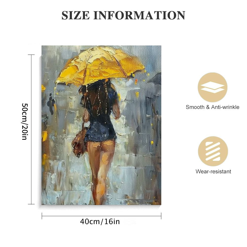 Abstract Canvas Painting A Rainy Walk Girl with Yellow Umbrella Wall outlet Art Modern