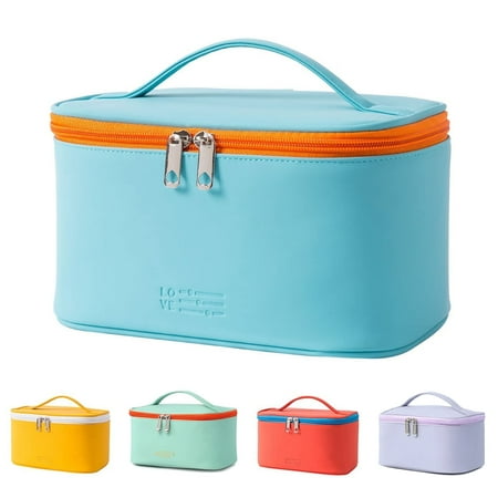 Travel Waterproof Cute Women Girls Cosmetic Organizer Makeup Bag with Zipper Cyan Blue