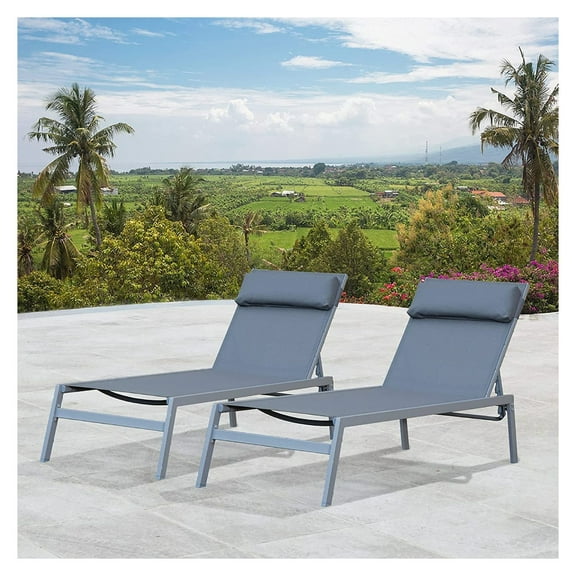 3 Pieces Aluminum Textilene Chaise Lounge Set with Side Table Outdoor,Adjustable Back
