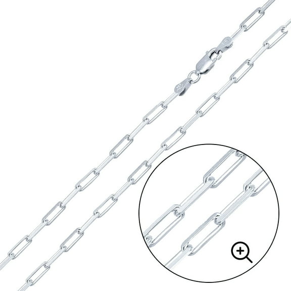 925 Sterling Silver High Polished Diamond-Cut Paperclip Link 100 2.9mm Chain 16" Jewelry Female