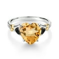 thumbnail image 2 of Gem Stone King 925 Silver and 10K Yellow Gold Yellow Citrine and Black Onyx and White Diamond Engagement Ring for Women | 3.51 Cttw | Heart Shape 10MM | Gemstone November Birthstone | Size 5, 2 of 3
