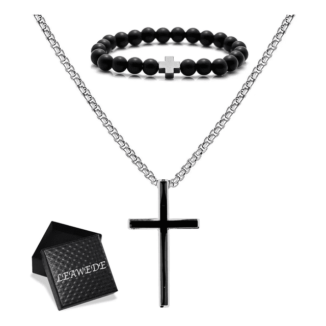 2pz Dije De Cruz Hombre Y Pulsera ,joyeria Acero Inoxidable Xtellar plateado